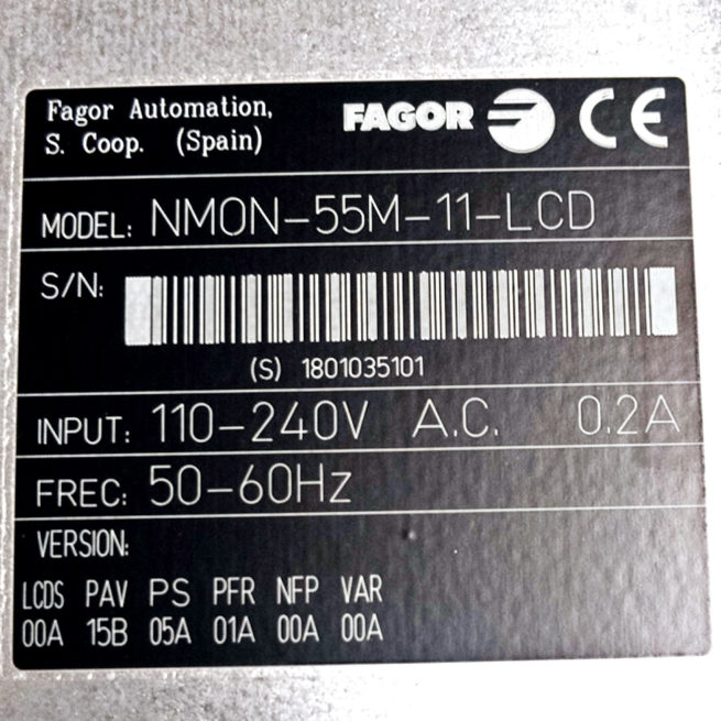 Fagor CNC NMON 55M 11 LCD_label