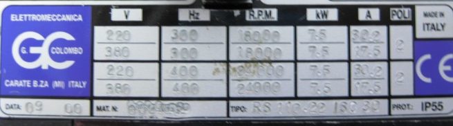 Refurbished Colombo RS 11022 10hp Spindle Motor S301564 10 2 322577665860 5