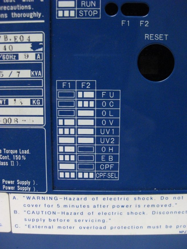 Yaskawa CIMR-H37BE04 Transister Inverter w/ Memory Module J0HB-C03-221849632876