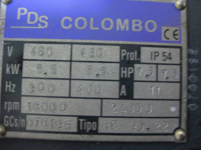 Colombo RC 9022 75hp Dual Ended Spindle Motor S90C353 75BI 222568952688 4